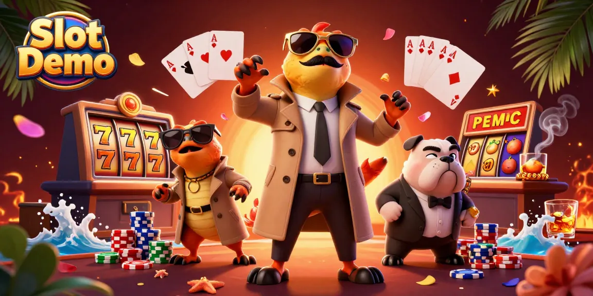 Engage in thrilling Slot Demo gameplay with raptors and casino elements in this vibrant illustration.