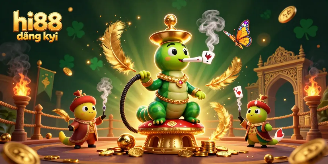 Win rewards at hi88 đăng ký with a vibrant scene of a caterpillar hookah-master in a casino.