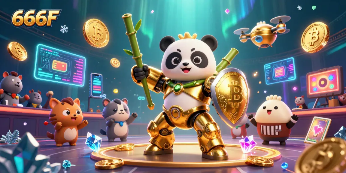 Engage with 666F by exploring the dynamic casino arena filled with crypto-themed 3D elements.