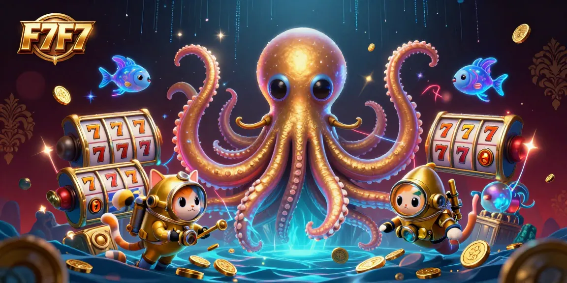 F7F7 showcases a thrilling casino adventure with a kraken, diving cat, and slot reels.