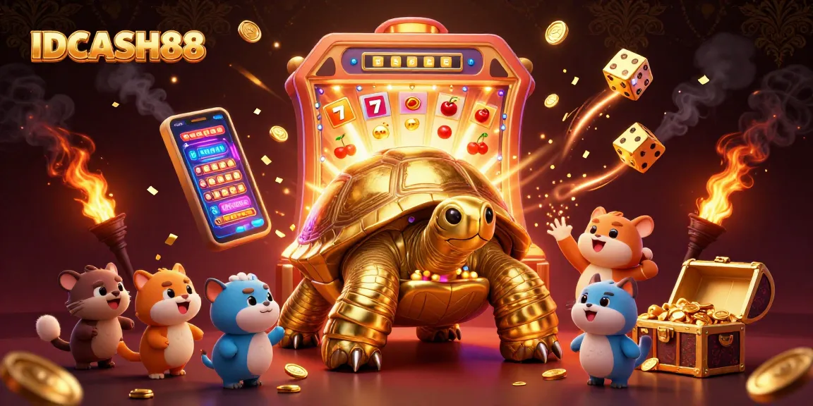 IDCASH88 features an exciting scene of a jackpot celebration with characters enjoying casino games.
