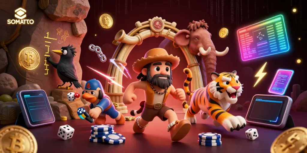 SOMATOTO promotes excitement in a vibrant prehistoric casino environment with characterful imagery.