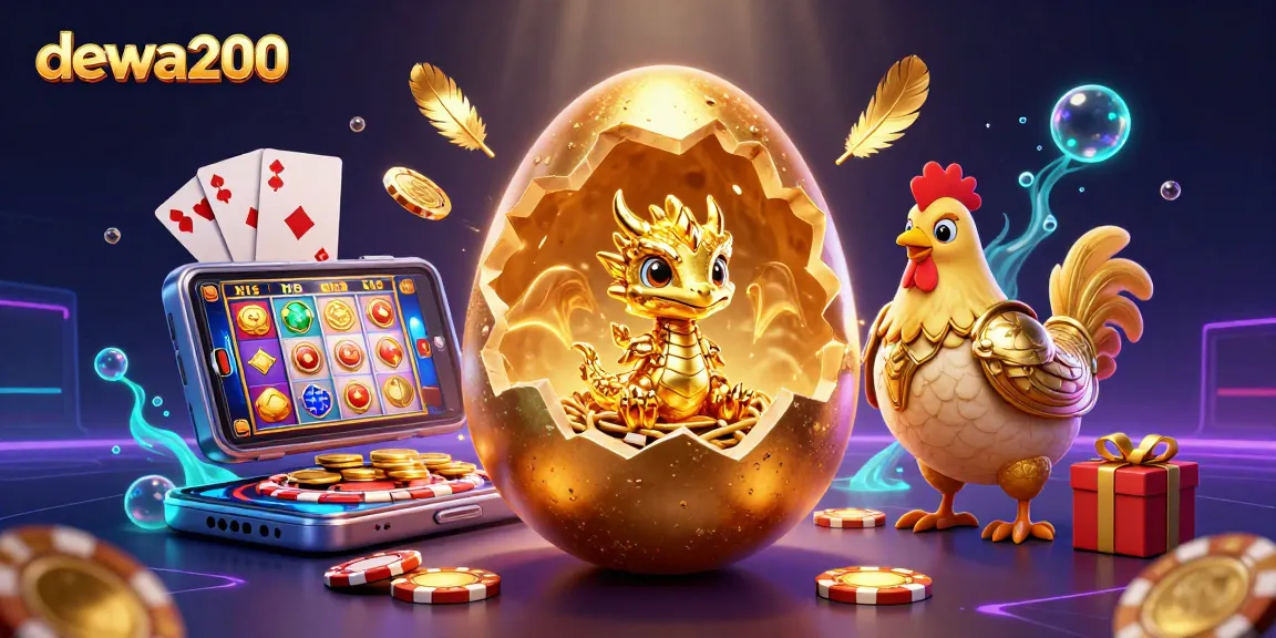 Mainkan dewa200 dengan visualisasi kasino 3D, naga emas dan chip poker memukau.
