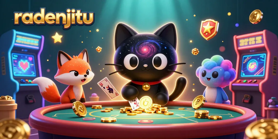 Menggoda pemain dengan chip dan kartu di meja kasino, radenjitu menarik keberuntungan.