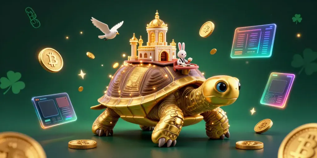 Engage with AE888 through a vibrant 3D casino scene featuring a golden tortoise, rabbit dealer, and flying coins.