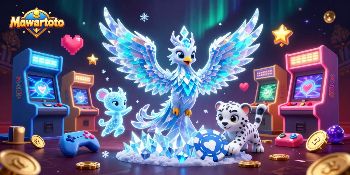 Mawartoto showcases vibrant gaming action with the ice phoenix and snow leopard cub engaged in an exciting casino atmosphere.