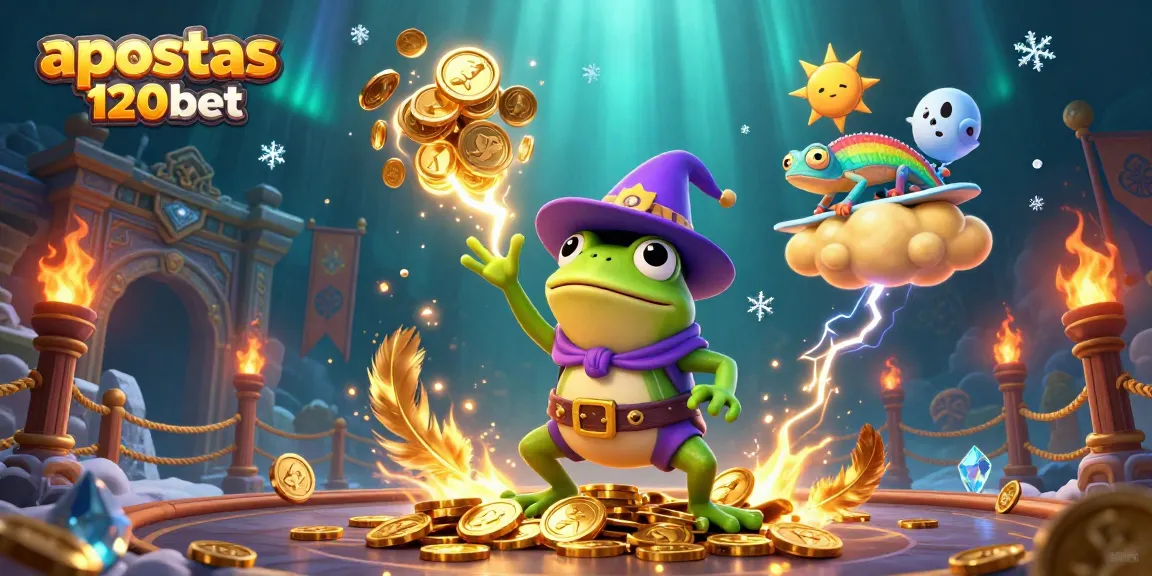 Join the excitement of apostas online 120bet as a wizard frog conjures gold coins in a vibrant casino scene.