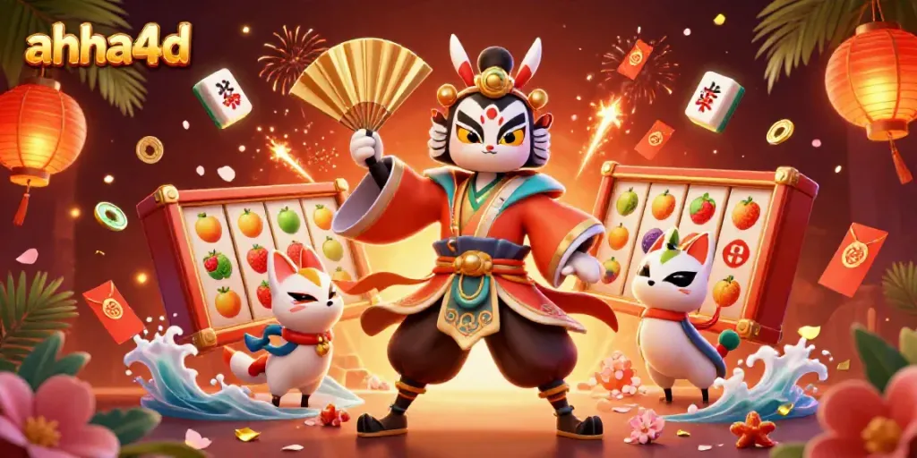 Gambar ilustrasi pejuang kabuki dan maskot khas menjelajahi dunia perjudian di ahha4d.