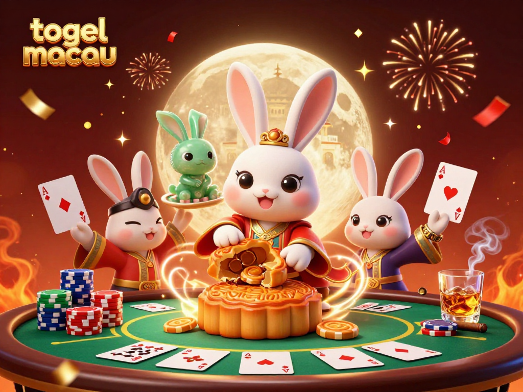 Engage in togel macau excitement with a vibrant 3D scene featuring moon rabbits and poker charm.