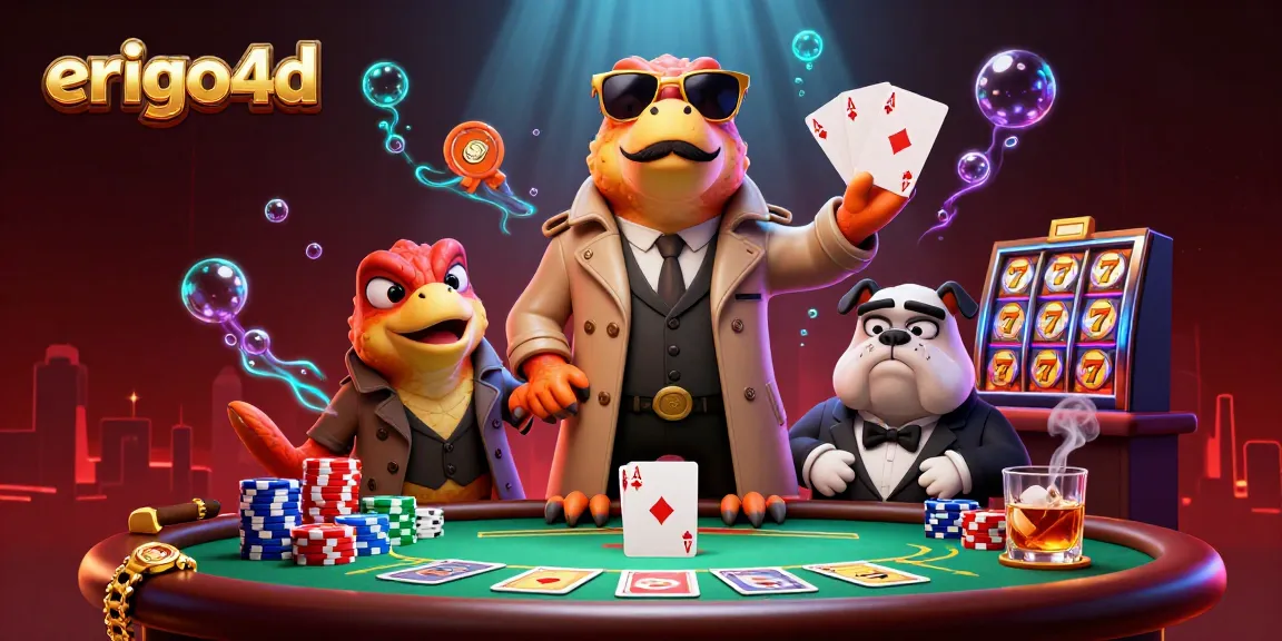 Experience erigo4d's thrilling casino atmosphere with playful raptors and poker action.