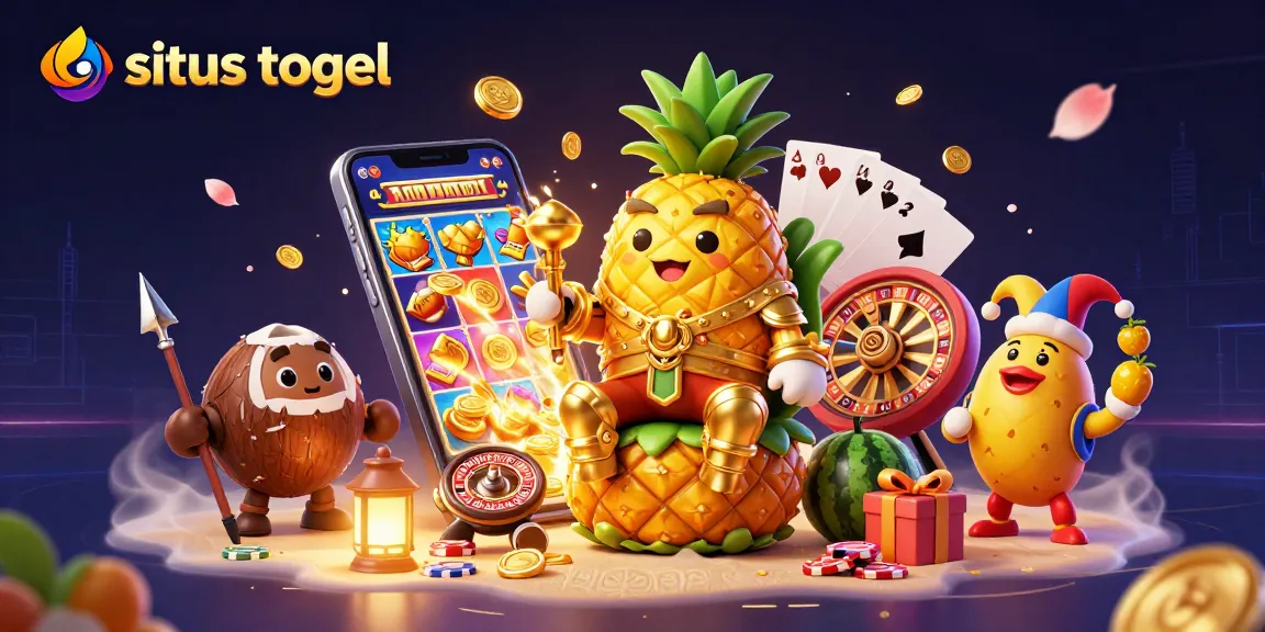 Situs togel: Raja nanas emas bermain di kasino pantai dengan penjaga kelapa dan badut mangga.