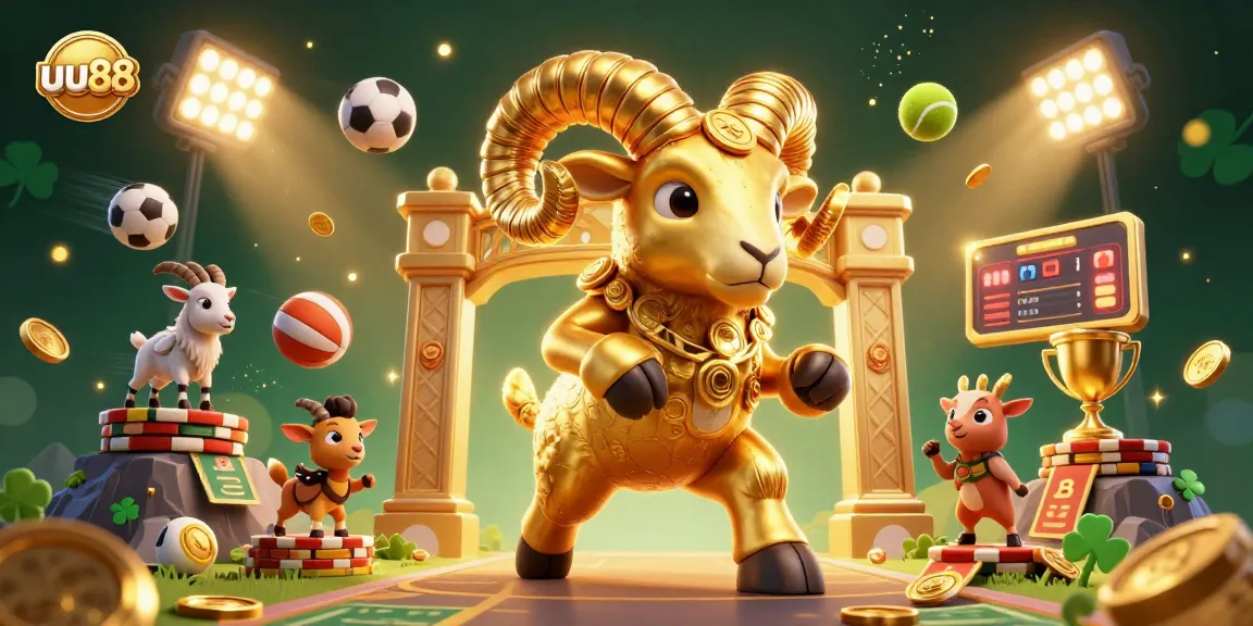 Experience thrilling wins at uu88 with our dynamic casino scene featuring golden ram and sports elements.