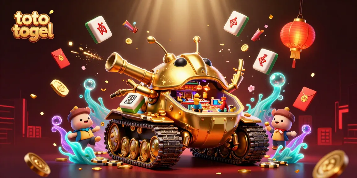 Permainan toto togel yang seru di dalam tank kasino berbentuk kumbang emas, dikelilingi elemen judi yang menakjubkan.