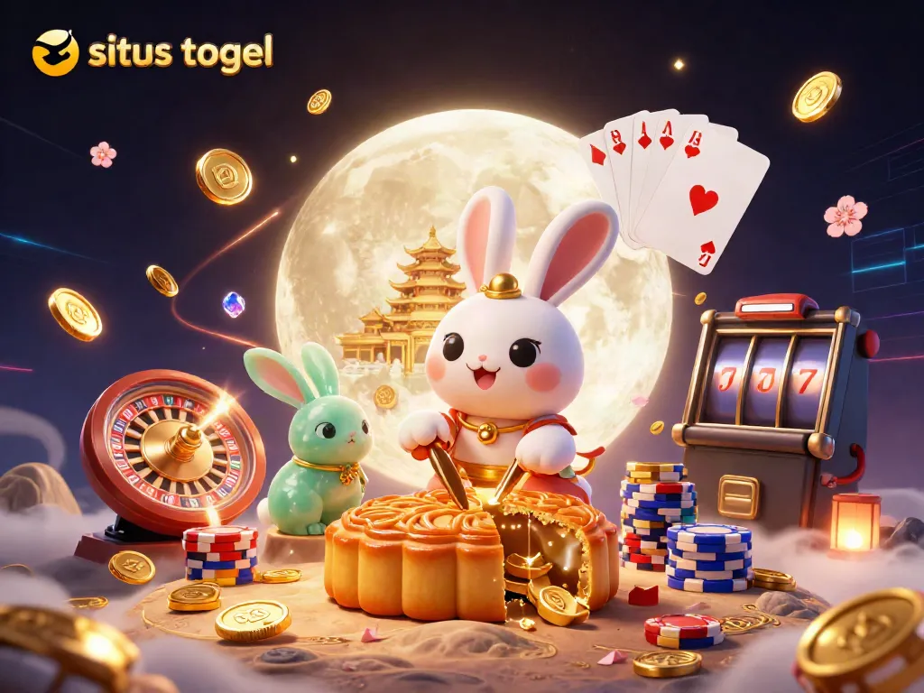 Experience situs togel with a whimsical moon rabbit themed casino scene full of poker chips and colorful elements.