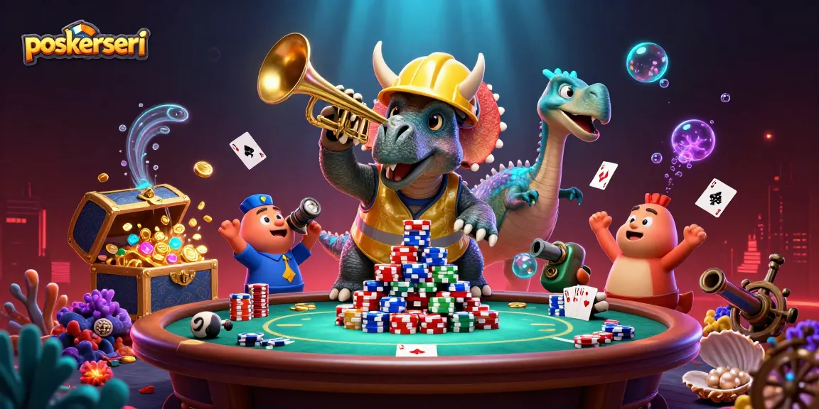 Pokerseri menghadirkan pengalaman poker online yang menarik dengan karakter ceria dan elemen kasino yang menawan.