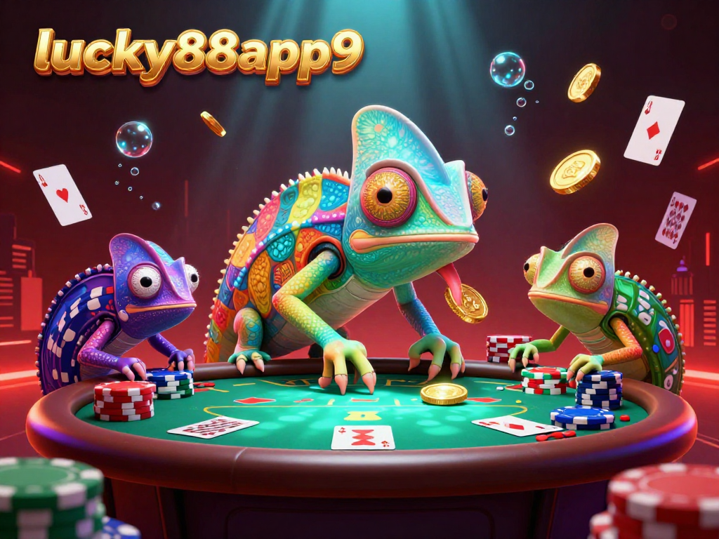 Engage with lucky88app9 in a vibrant casino scene featuring dynamic poker action and colorful elements.