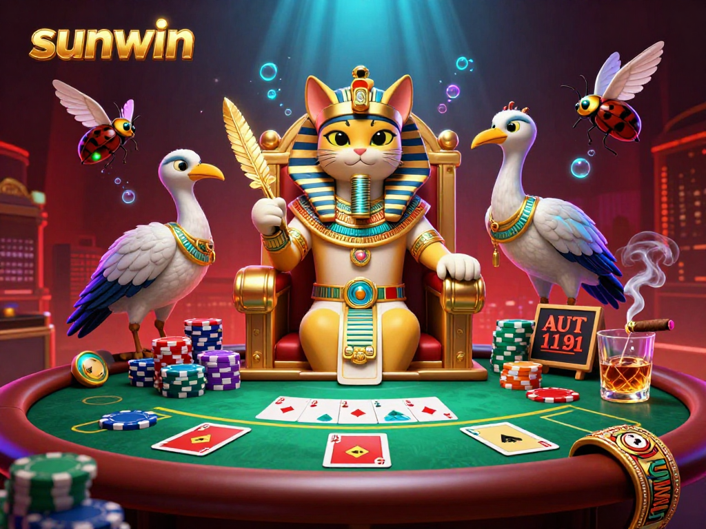 Win big with the sunwin pharaoh cat at a lively casino filled with poker elements.