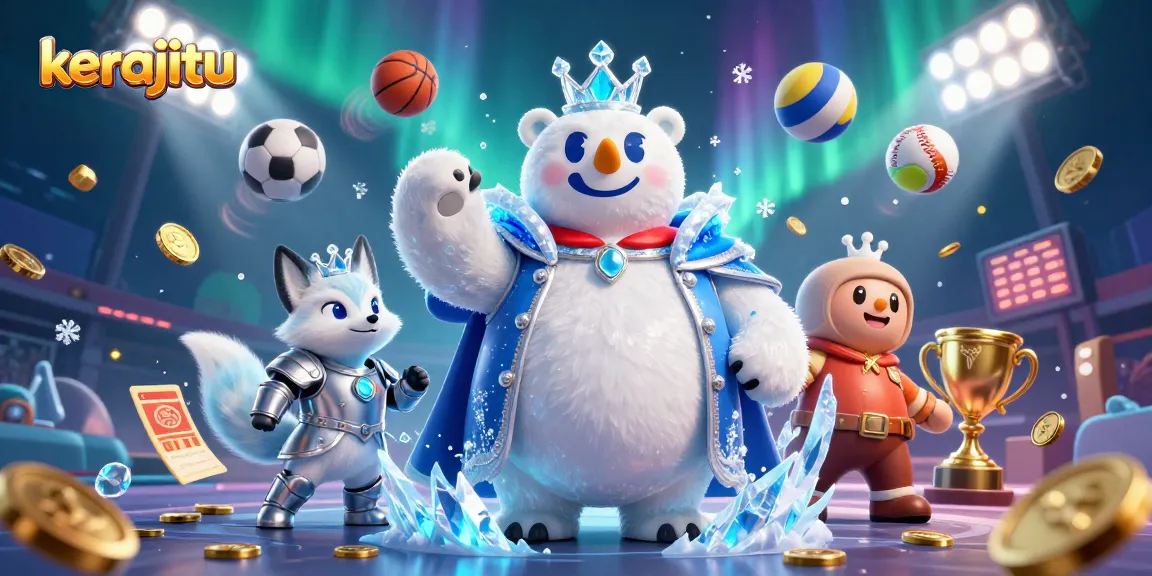 Experience the thrill of kerajitu sports betting with an energetic illustration of a polar bear, snow fox, and dynamic betting elements.