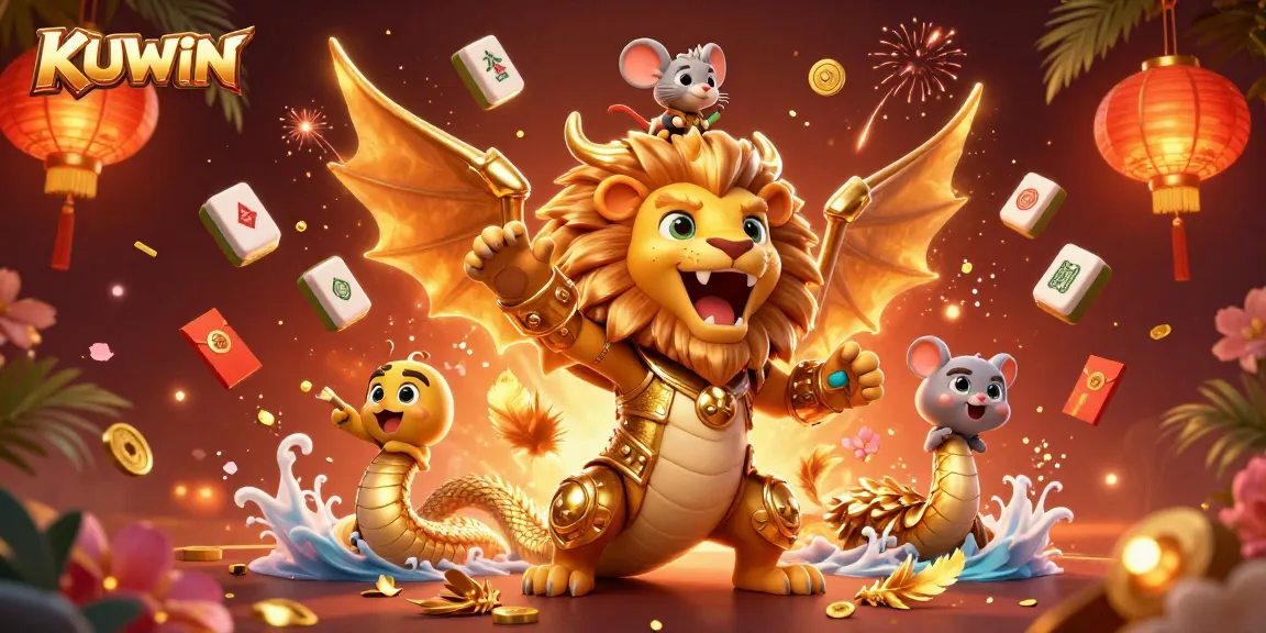 Experience thrilling gameplay with KUWIN showcasing an epic 3D casino scene featuring a golden chimera.