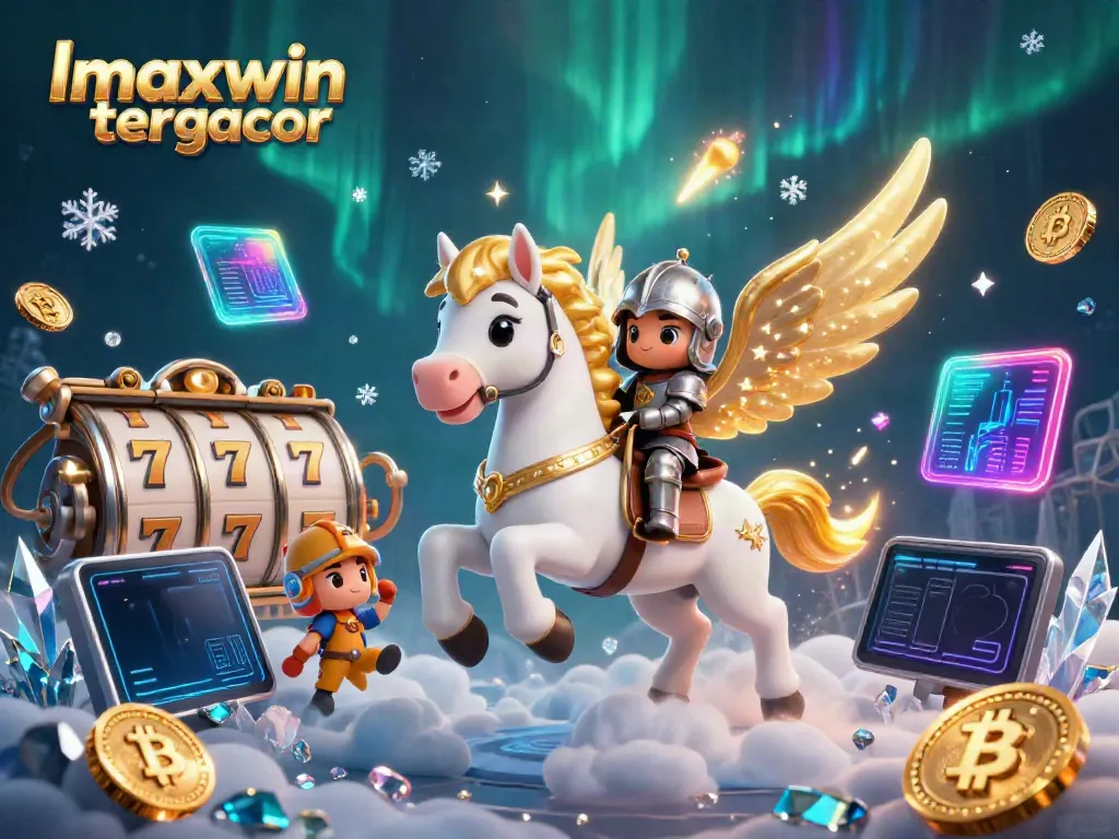 Engage in exciting gameplay with link maxwin tergacor showcasing a celestial knight and a majestic horse amidst slots and crypto elements.