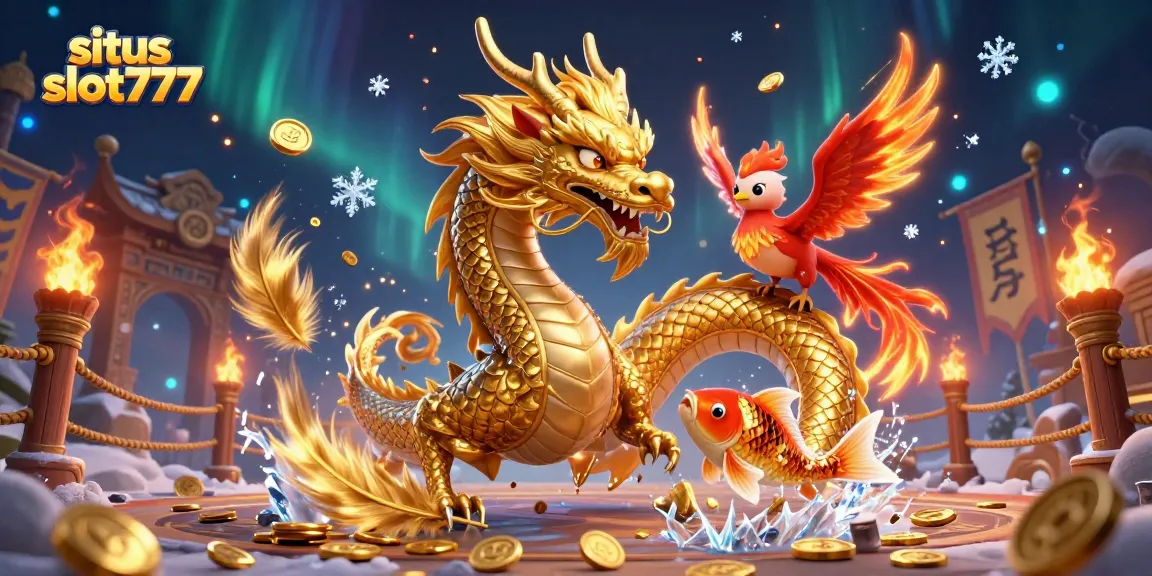 Experience the excitement of situs slot777 with a vibrant illustration of a dragon and phoenix.