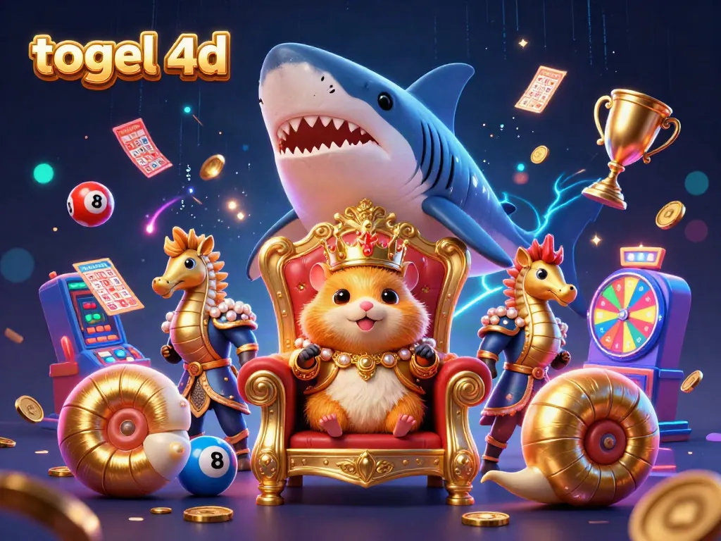 Engage with the thrilling world of togel 4d with this dynamic illustration of a golden hamster king and royal seahorse guards.