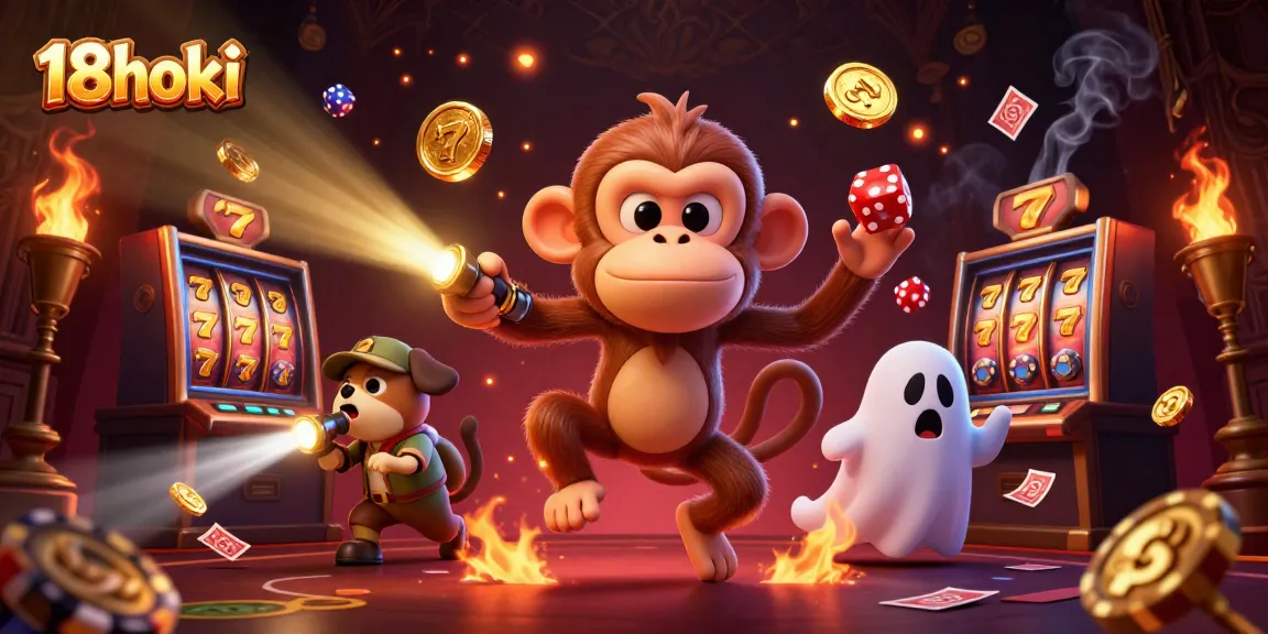 18hoki captures the excitement of winning in a haunted casino with golden coins and dynamic game elements.