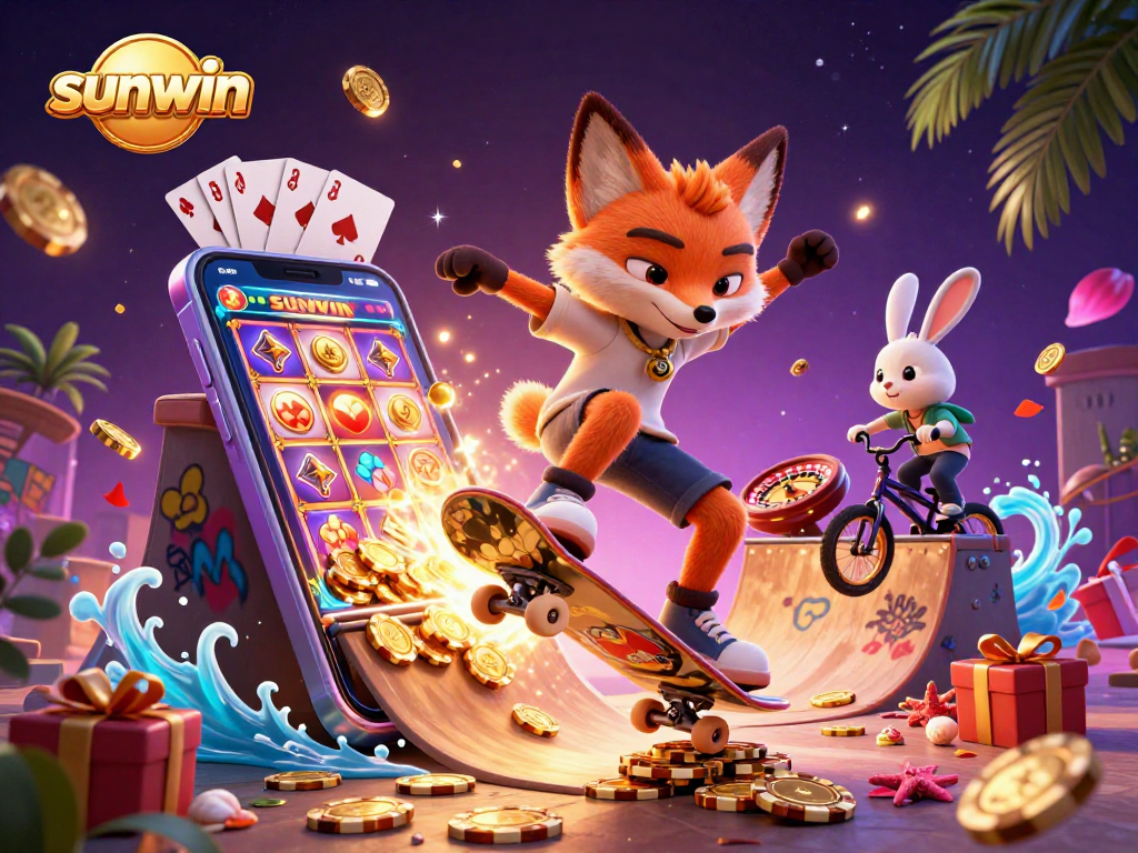 Experience thrilling wins at sunwin with cartoon characters in an engaging casino scene.
