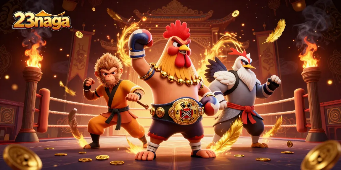 Engage in thrilling gameplay with 23naga's vibrant 3D illustration showcasing unique characters and dynamic casino elements.