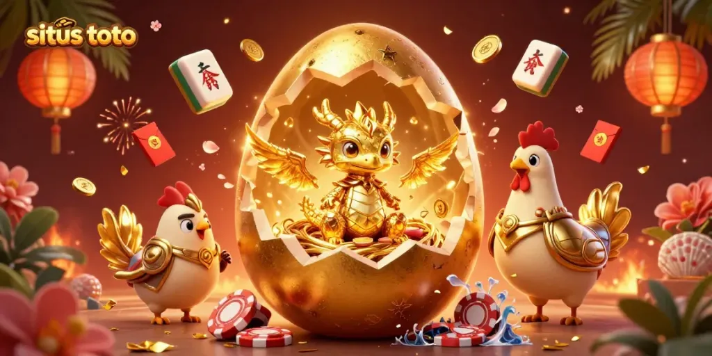Engage with the thrilling world of situs toto through a vibrant illustration of a golden dragon and casino elements.