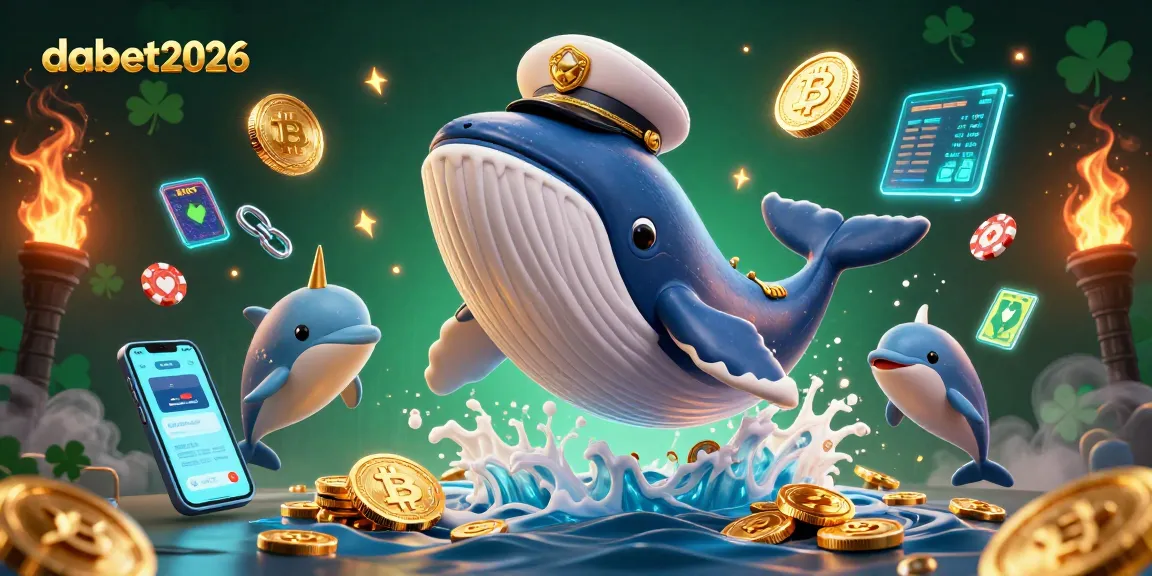 Engage with dabet2026's vibrant 3D casino scene featuring a whale, narwhal, and poker chip dolphins.