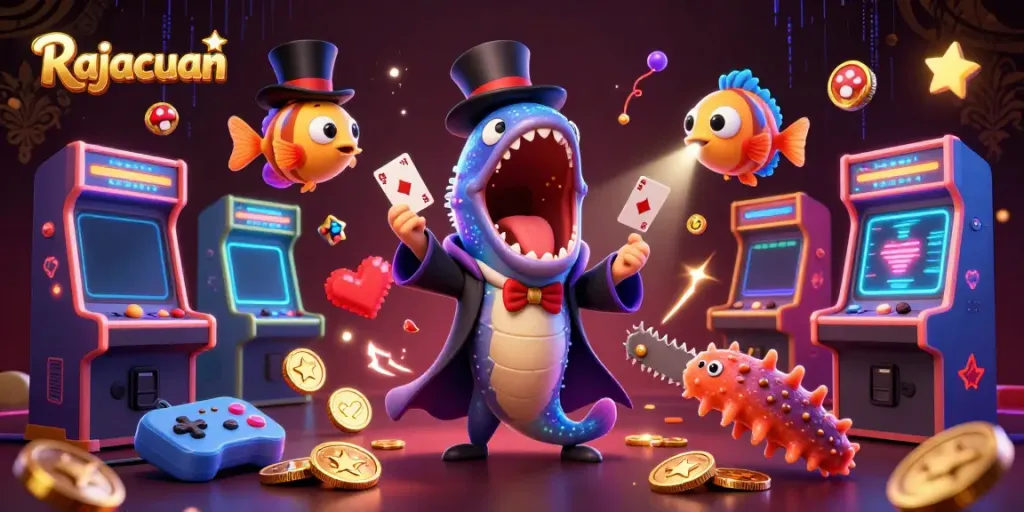 Menggoda pemain di Rajacuan dengan ilustrasi kasino bawah laut yang penuh warna dan karisma.
