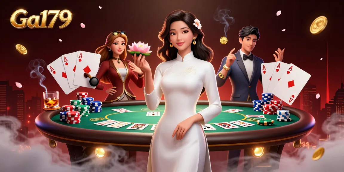 Engage in thrilling gameplay at Ga179, featuring vibrant poker elements and a serene atmosphere.