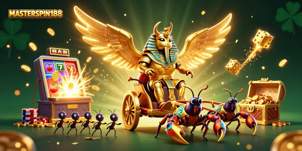 Experience thrills with MASTERSPIN188, featuring a golden scarab and jackpot-winning elements.