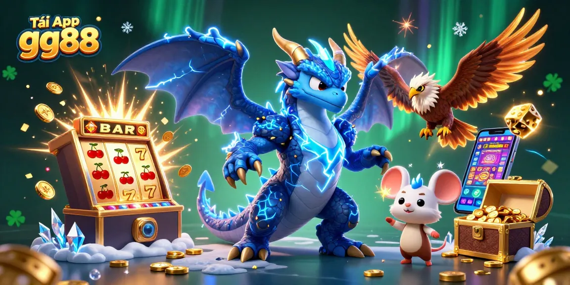 Tải App gg88 for thrilling casino games, featuring dynamic dragons and jackpots in a vibrant 3D world.