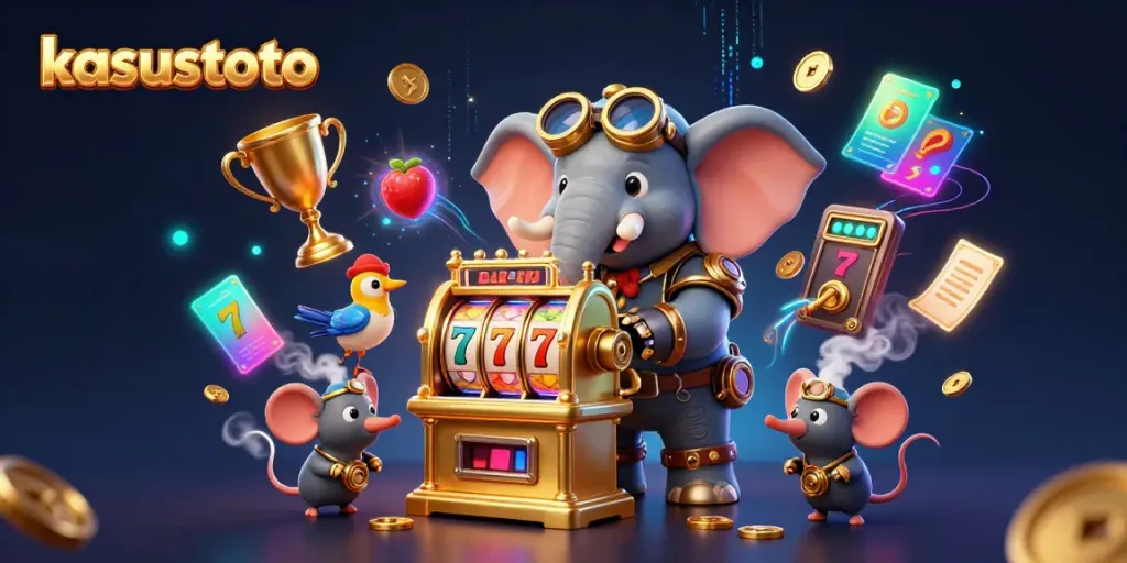 Bermain slot di kasustoto dengan karakter gajah steampunk dan elemen permainan yang dinamis.
