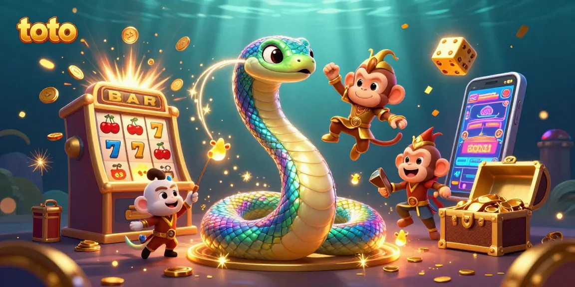 Toto menangkan jackpot pada mesin slot dengan simbol BAR dan lucky 7 yang memukau dalam ilustrasi kasino yang ceria.