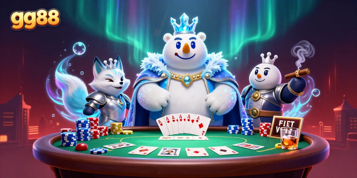 Join the excitement at gg88 table games with a majestic ice king and engaging poker scene.
