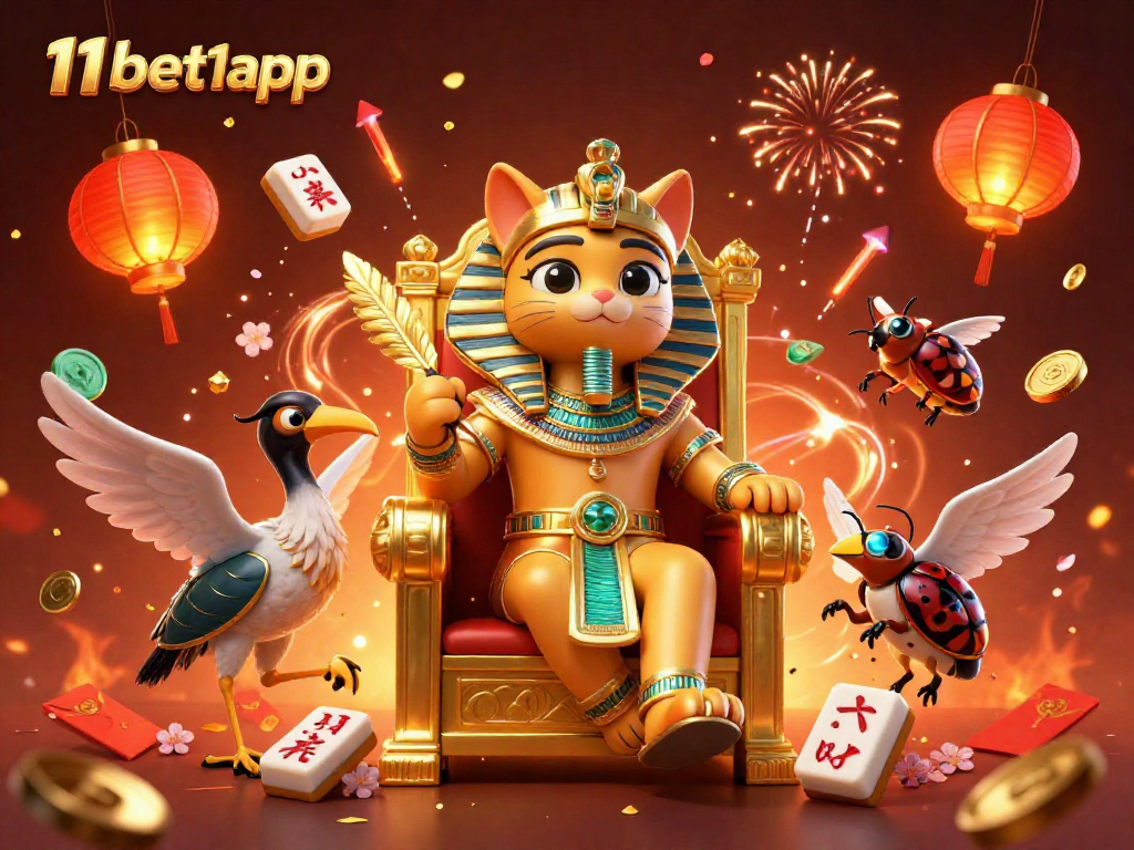 Experience the vibrant energy of 11bet1app with a captivating casino-themed illustration featuring an Egyptian pharaoh cat.