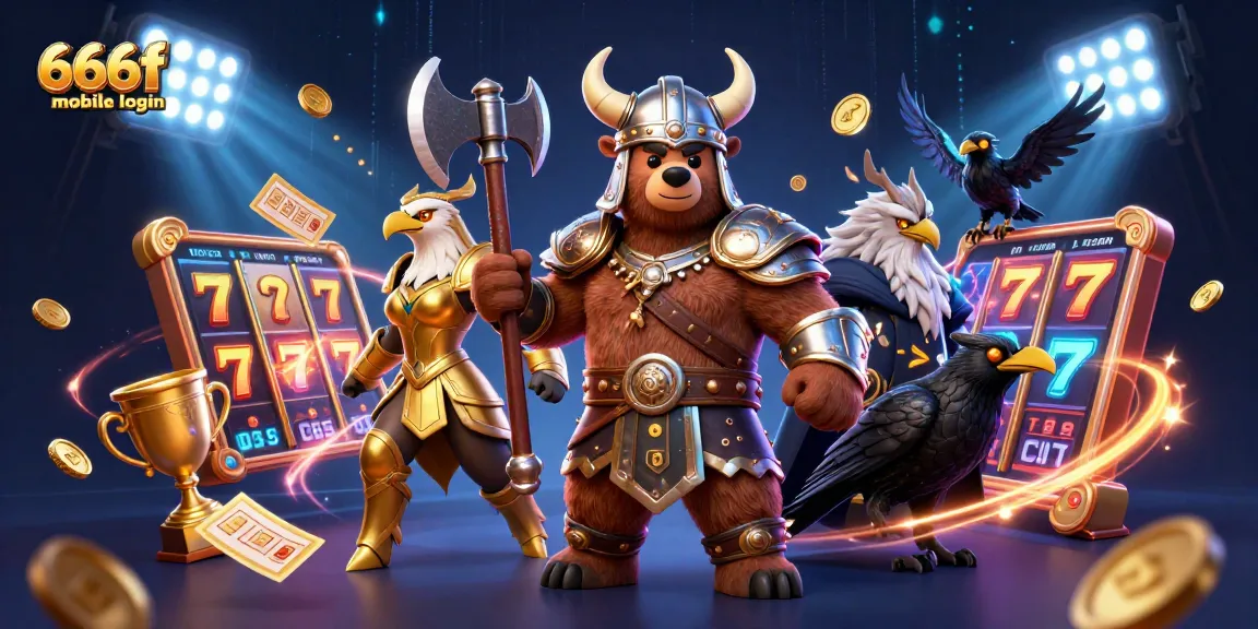 Experience seamless 666f mobile login with our vibrant casino-themed illustration full of action and gaming elements.