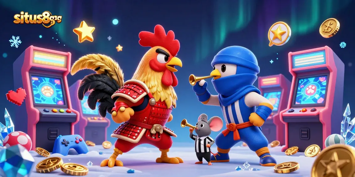 Experience thrilling action at situs 8g8g with vibrant 3D rooster showdown and arcade elements.