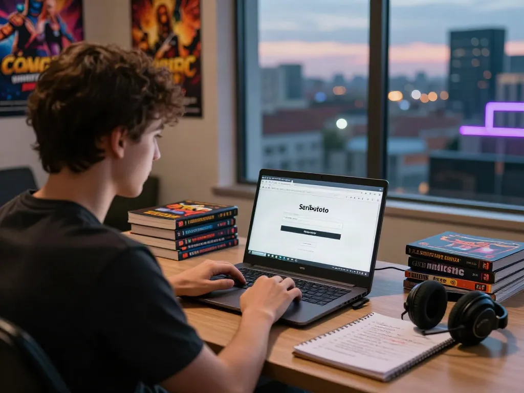 Engaged user focusing on Seributoto Login on laptop in an inviting gaming space.