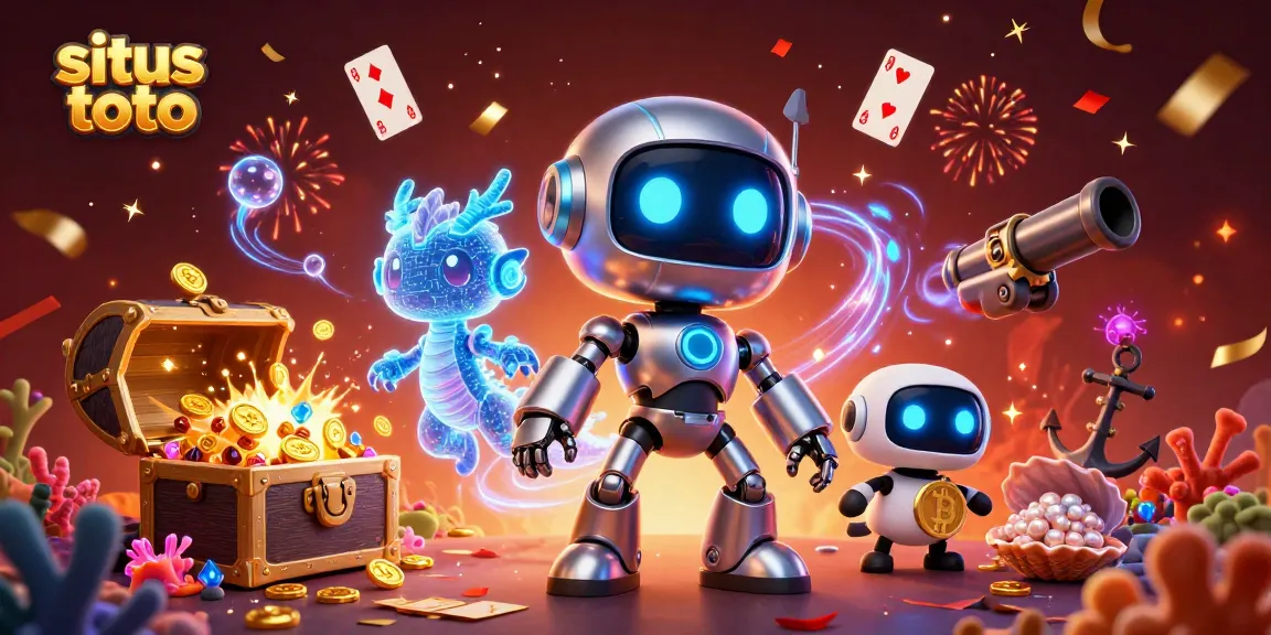 Memenangkan permainan di situs toto dengan robot cyberpunk dan naga holografik dalam ilustrasi kasino digital