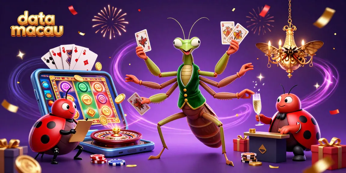 Menghadirkan pengalaman bermain data macau, gambar ilustrasi 3D kartun dengan karakter menarik dan elemen perjudian.