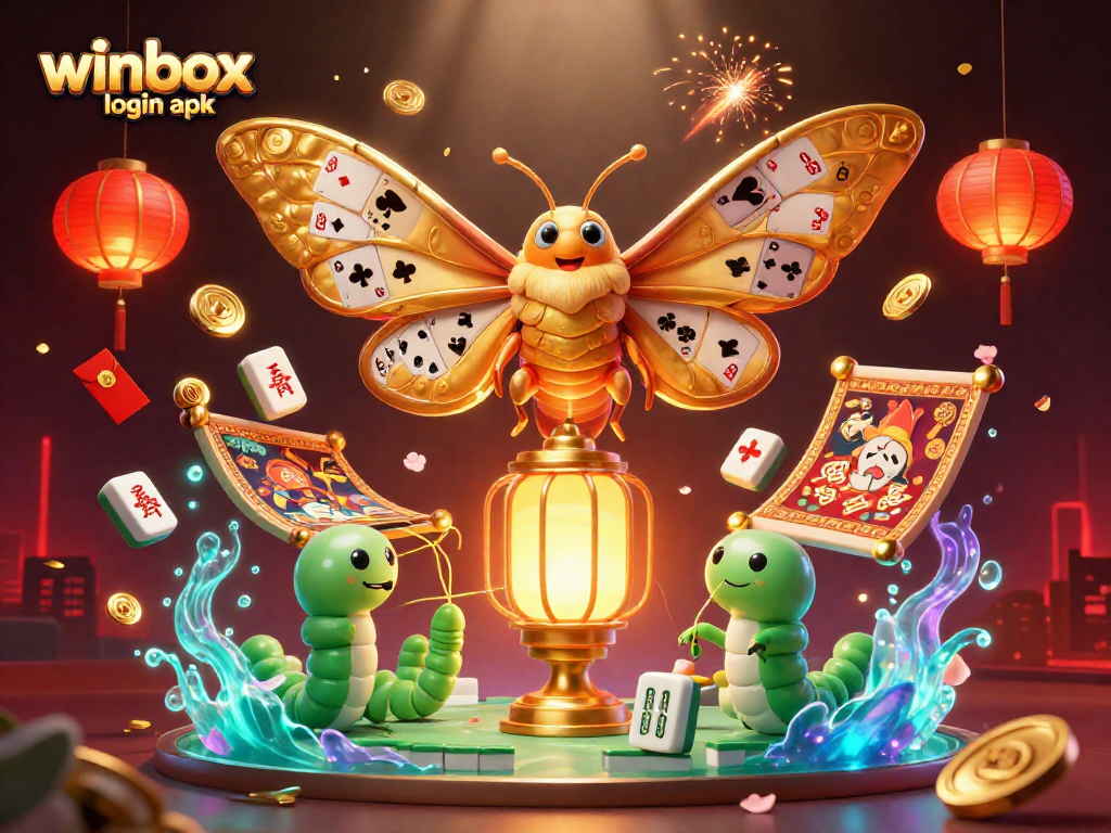 Experience the thrill of winbox login apk with vibrant casino-themed illustration featuring a magical moth.