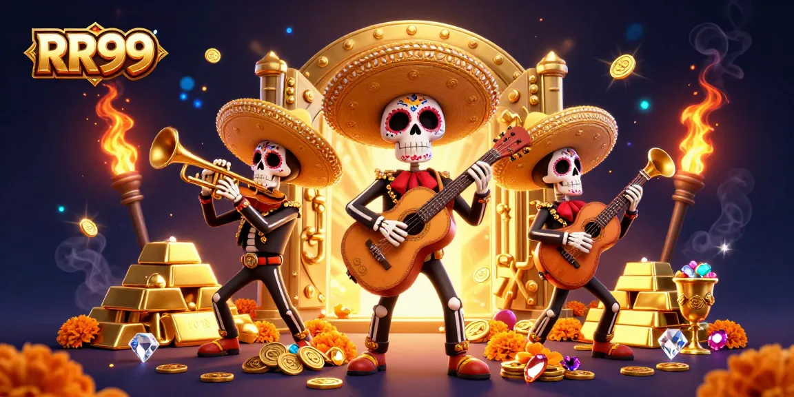 Experience thrilling gameplay at RR99 with a mariachi band amidst treasure and casino excitement.