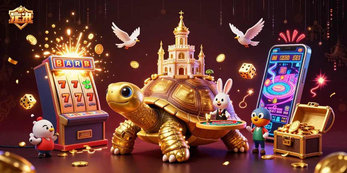 Engage in thrilling jackpots with a playful 3D casino scene featuring animated characters.