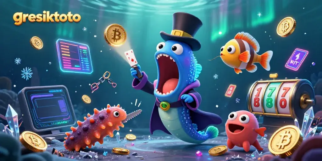 Experience thrilling gameplay at gresiktoto with a vibrant underwater scene showcasing engaging character tricks and dazzling slot elements.