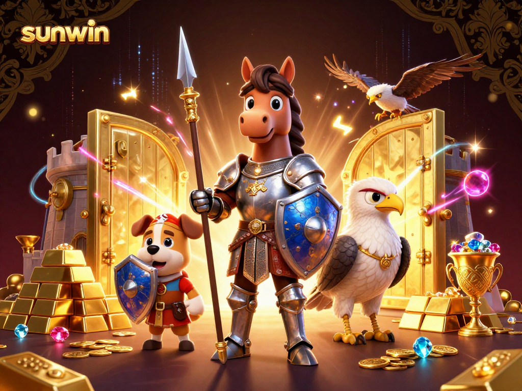 Experience thrilling excitement at sunwin with energetic medieval characters in a vibrant casino scene.