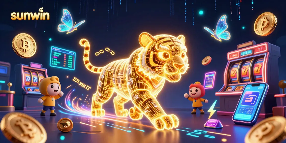 Experience the thrill of sunwin with a dazzling tiger in a vibrant digital casino scene.